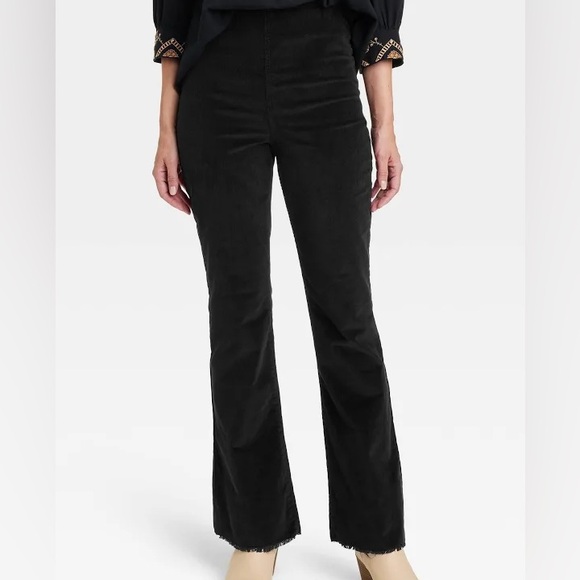 Knox Rose pull on black corduroy flare pants with frayed ends - Picture 1 of 6